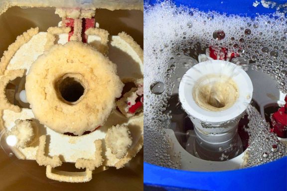 spuelkasten entkalkung vorher nachher ueberlaufventil kalk